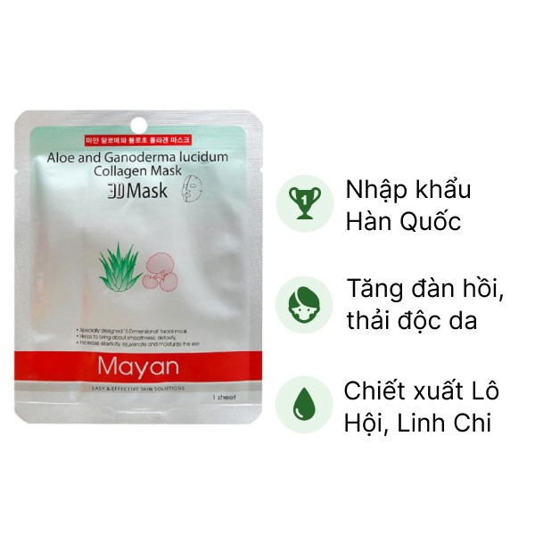 Mặt nạ 3D Mayan collagen linh chi lô hội giúp da mịn màng miếng 25ml