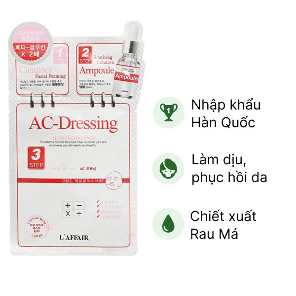 Mặt nạ Rainbow L'affair Ac-Dressing 3 bước cho da nhạy cảm miếng 28ml