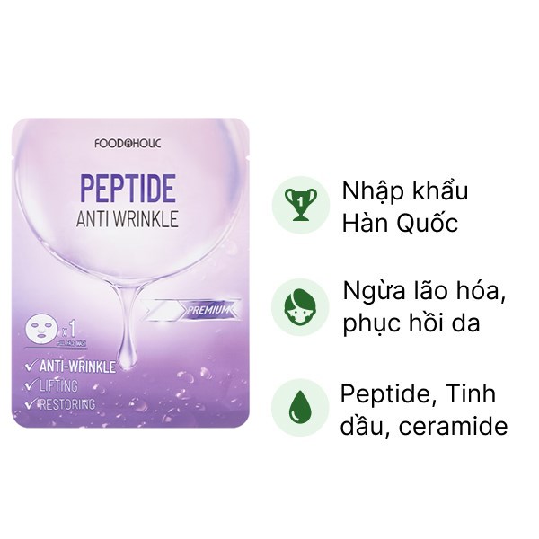 Mặt nạ Foodaholic Peptide Anti Wrinkle trẻ hóa, lấp đầy nếp nhăn miếng 23ml