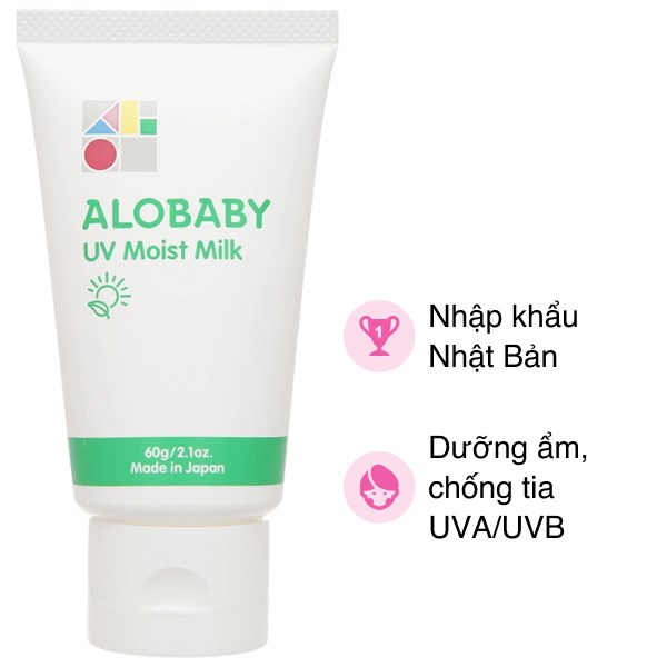 Sữa Chống Nắng Dưỡng Ẩm Cho Trẻ Sơ Sinh Và Da Nhạy Cảm Organic Alobaby Uv Moist Spf 15 Pa++ 60G