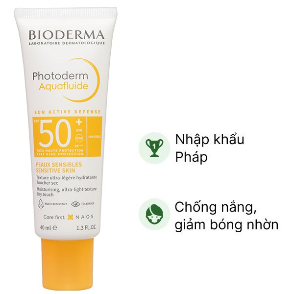 Kem chống nắng Bioderma Photoderm Aquafluide SPF50  giảm bóng nhờn trên da tuýp 40ml