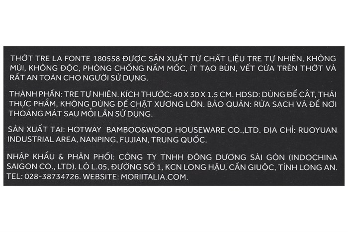 Thớt tre thái chữ nhật 40 x 30 cm La Fonte 180558 Màu Nâu nhạt