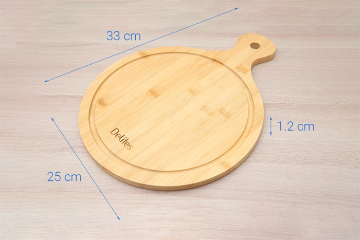 Thớt thái tre tròn có tay cầm 25 cm Delites 19102503-1 Màu Nâu