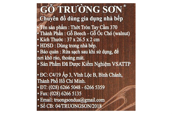 Thớt thái gỗ tròn 37 cm Trường Sơn T370 Màu Nâu