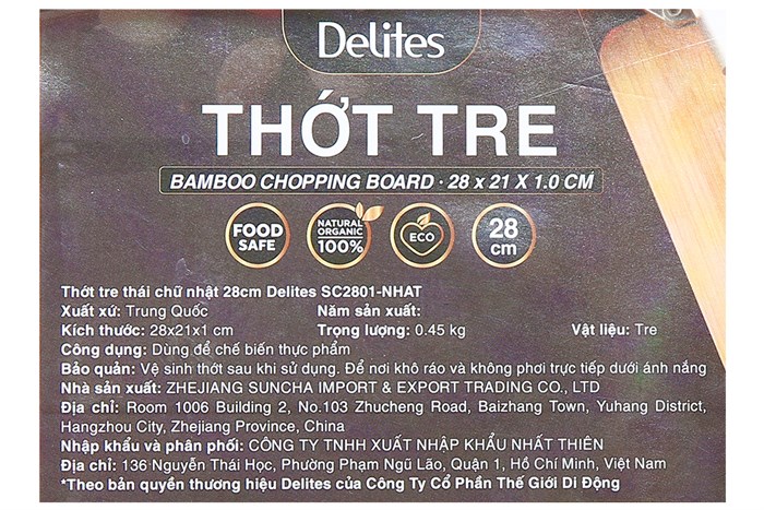 Thớt thái tre chữ nhật 28 x 21 cm Delites SC2801-NHAT Màu Nâu
