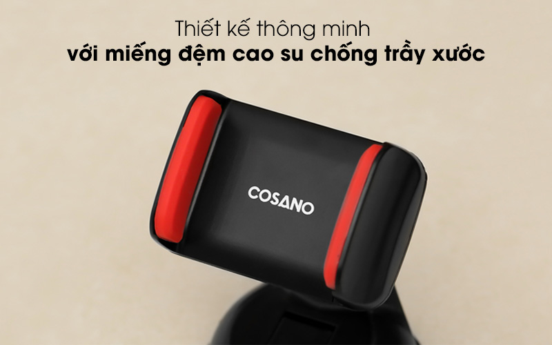 Thiết kế thông minh  với miếng đệm cao su chống trầy xước - Đế điện thoại trên xe Cosano PH-Z2 Đen Đỏ
