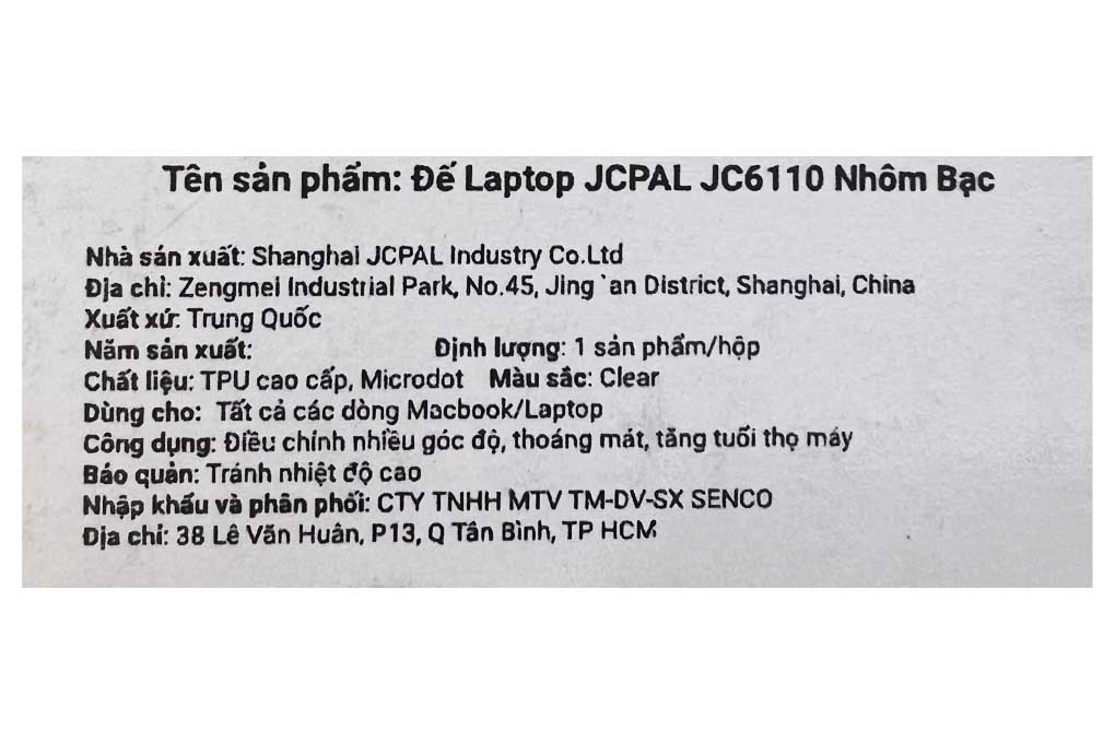 Đế Laptop JCPAL JCP6110 Nhôm Bạc Màu Bạc