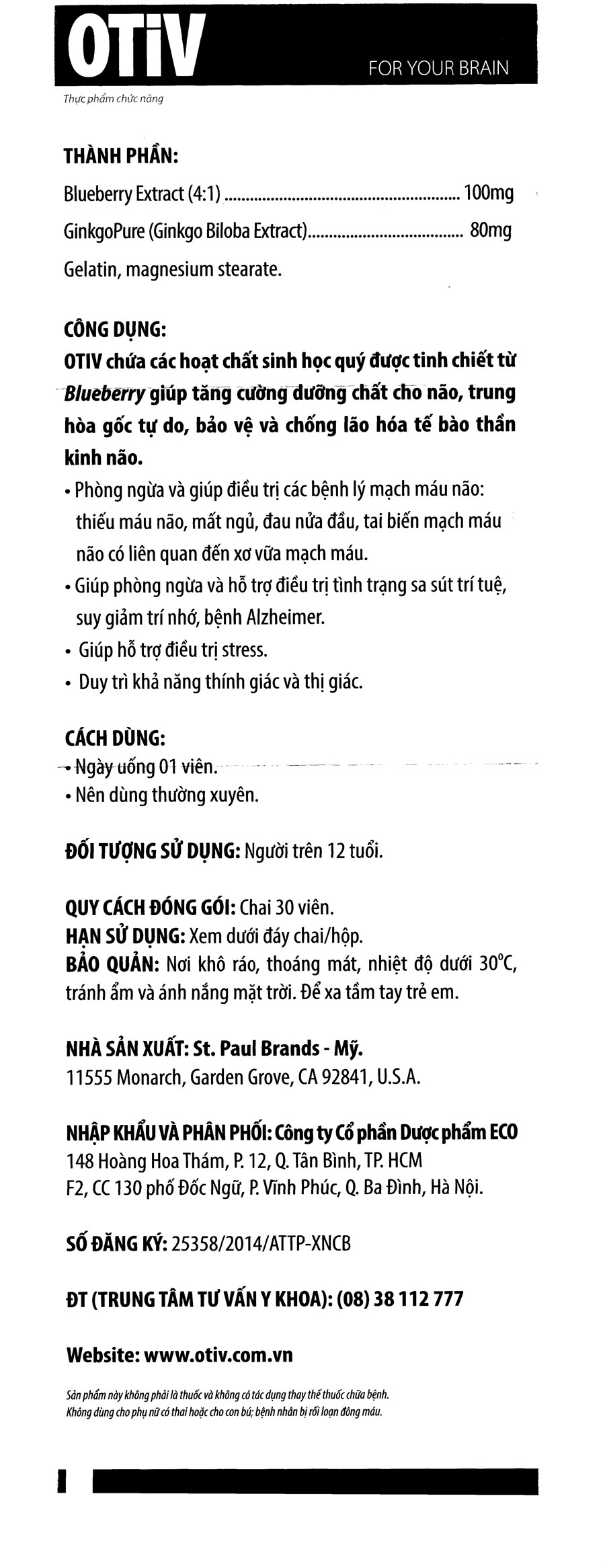 Otiv cải thiện tình trạng thiếu máu não, mất ngủ