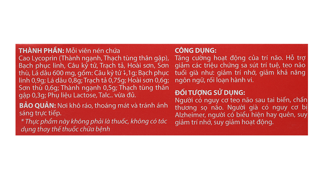 Lohha Trí Não giảm triệu chứng sa sút trí tuệ