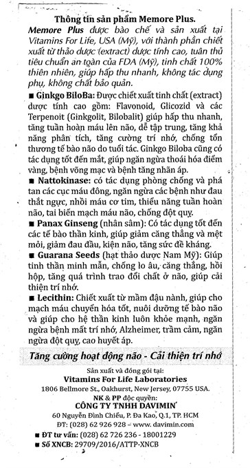 Ultra Memore Plus bổ não, cải thiện trí nhớ lọ 60 viên - 16