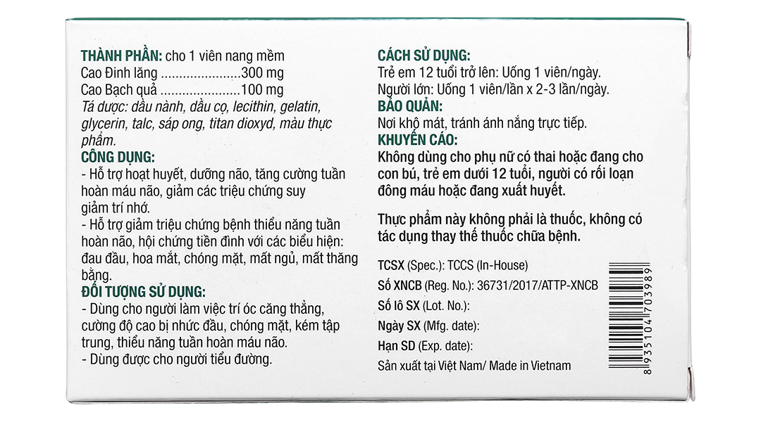 Ladophar Hoạt Huyết Dưỡng Não tăng cường tuần hoàn máu não