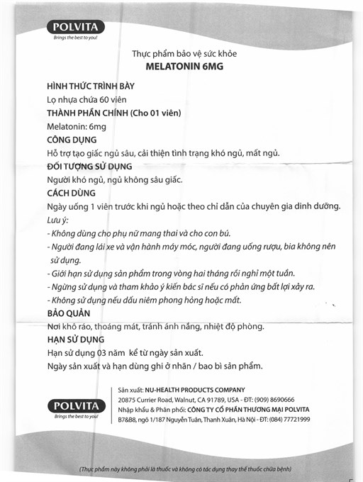 Melatonin 6mg cải thiện tình trạng mất ngủ