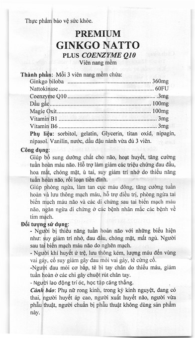 Premium Ginkgo Natto Plus Coenzyme Q10 tăng tuần hoàn não