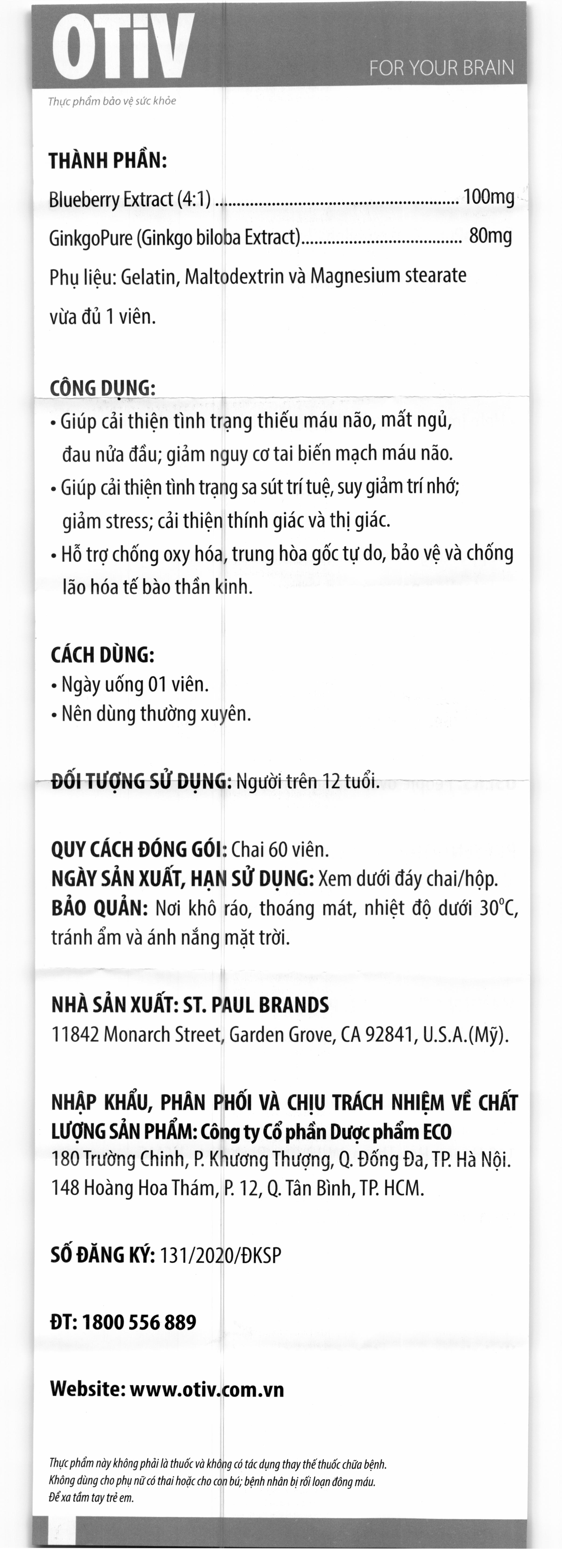 Ecogreen OtiV giúp cải thiện tình trạng thiếu máu não, mất ngủ