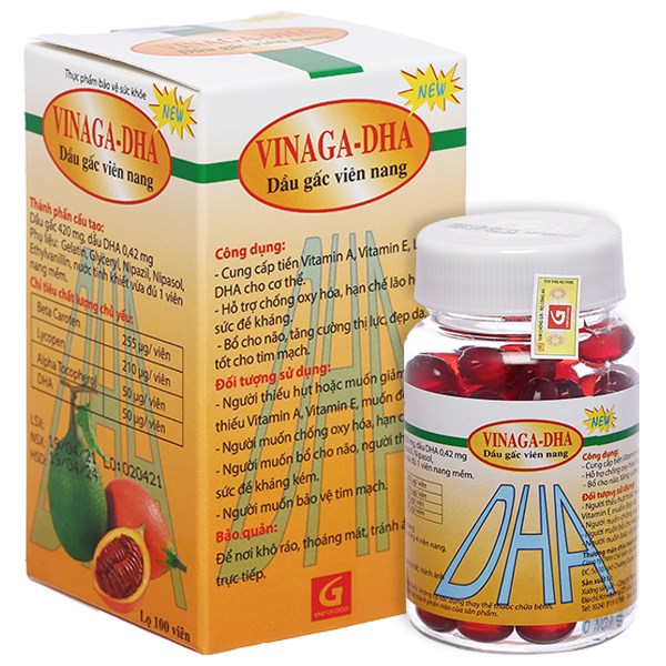 Dầu gấc Vinaga-DHA chống oxy hóa, tăng cường thị lực chai 100 viên