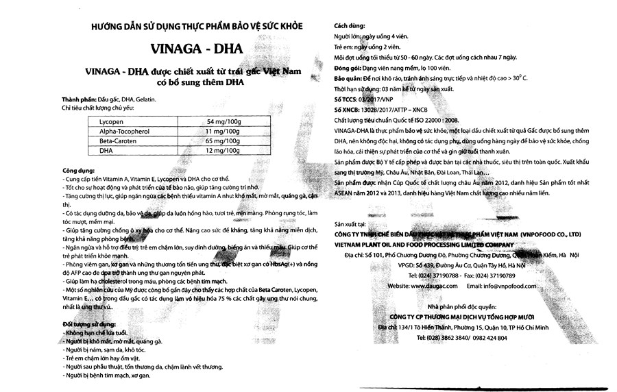 Dầu gấc Vinaga-DHA chống oxy hóa, tăng cường thị lực