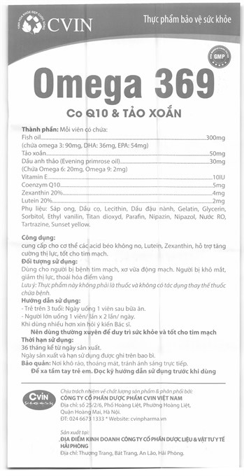 Cvin Omega 369 CoQ10 & Tảo xoắn tăng thị lực, tốt cho tim