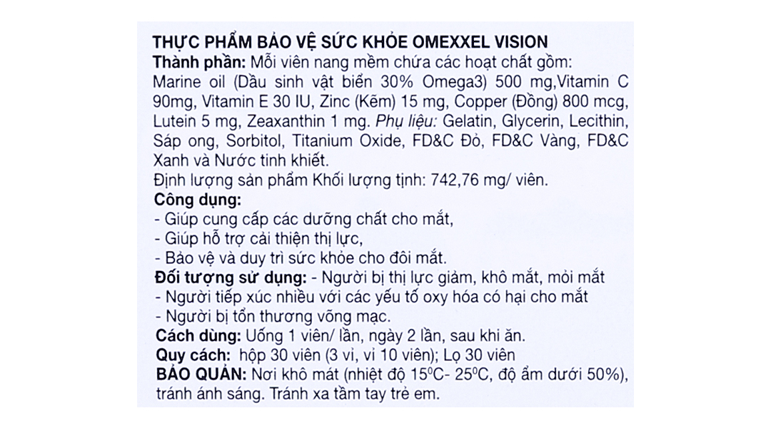Omexxel Vision bổ mắt, cải thiện thị lực