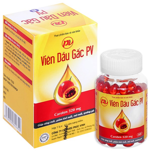 Viên dầu gấc PV giúp sáng mắt, giảm khô mắt chai 60 viên