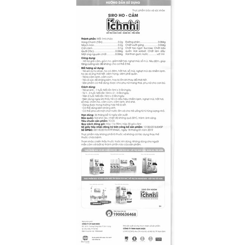 Thực phẩm bảo vệ sức khoẻ: Siro Ho - cảm Ích Nhi - 8