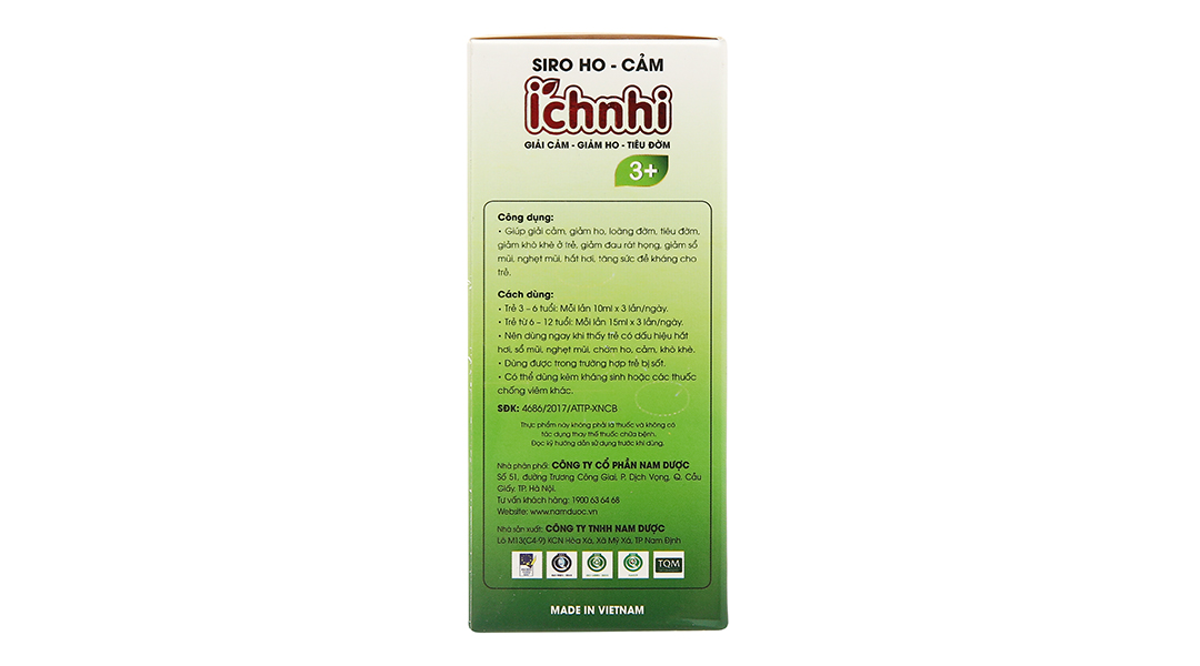 Siro ho cảm Ích Nhi 3+ hỗ trợ giảm ho, tăng đề kháng