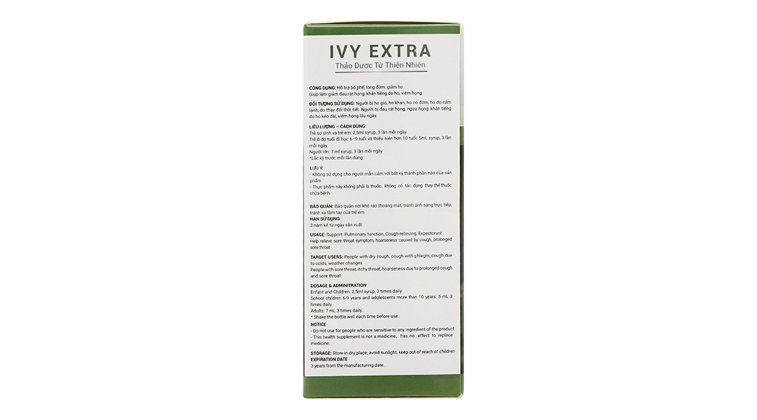 Siro Ivy Extra hỗ trợ giảm ho, bổ phổi