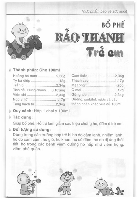 Siro Bảo Thanh trẻ em hỗ trợ giảm ho, bổ phổi