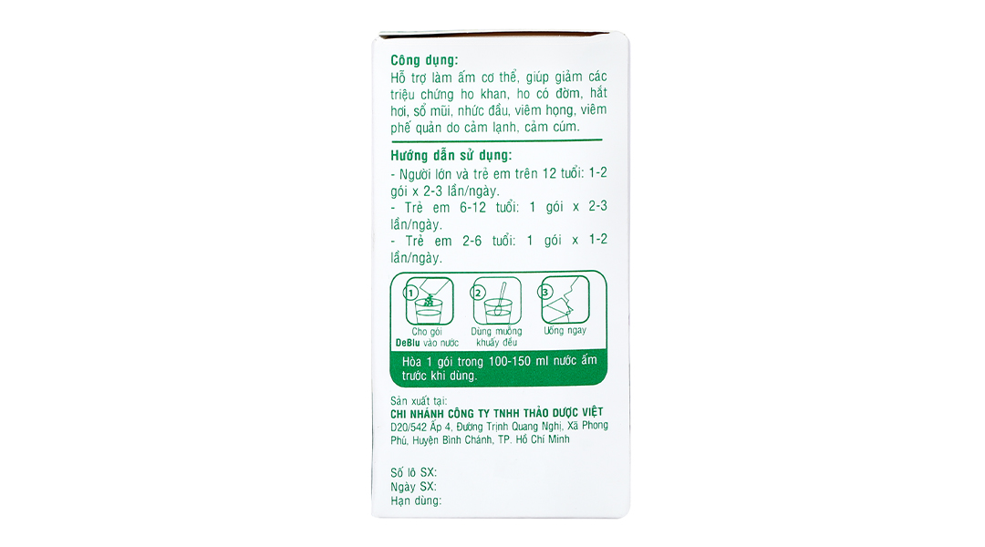Bột DeBlu hỗ trợ giảm ho, làm ấm cơ thể