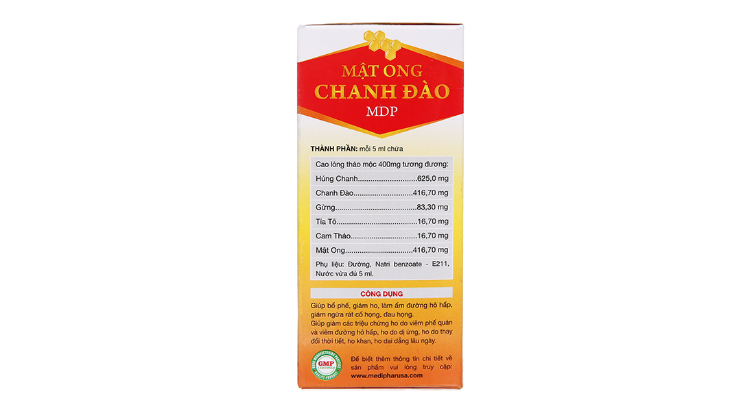 Siro Mật Ong Chanh Đào MDP hỗ trợ giảm ho, bổ phổi
