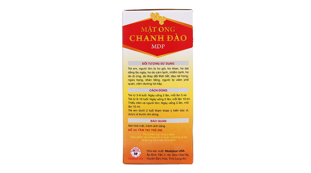 Siro Mật Ong Chanh Đào MDP hỗ trợ giảm ho, bổ phổi