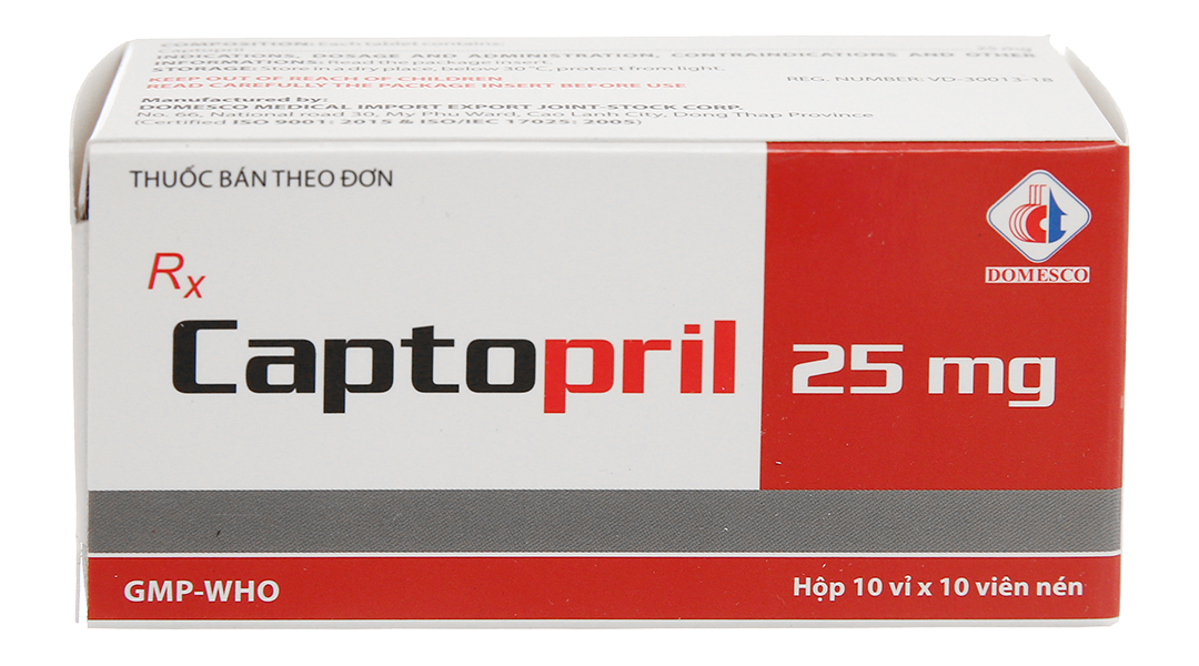 Captopril Domesco 25mg trị tăng huyết áp, suy tim