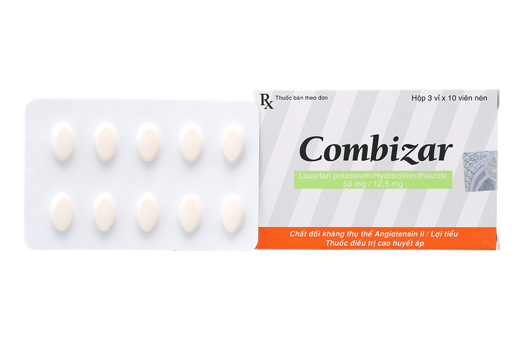 Combizar 50mg/12.5mg trị tăng huyết áp (3 vỉ x 10 viên) - 08/2024 ...