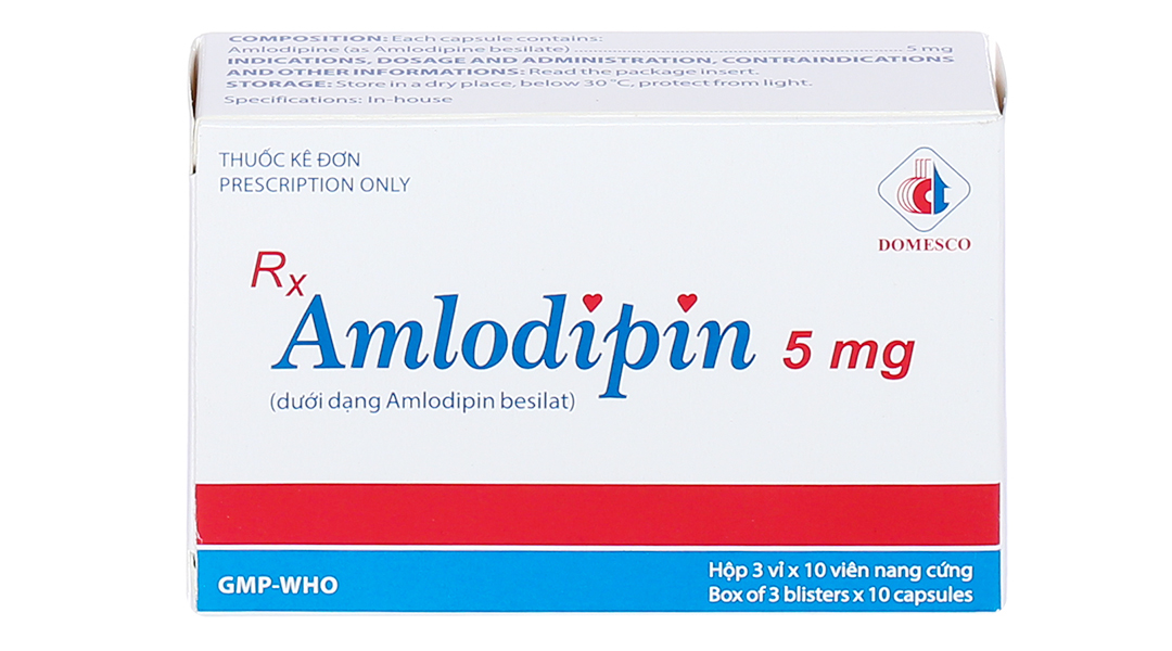 Amlodipin Domesco 5mg trị tăng huyết áp, đau thắt ngực