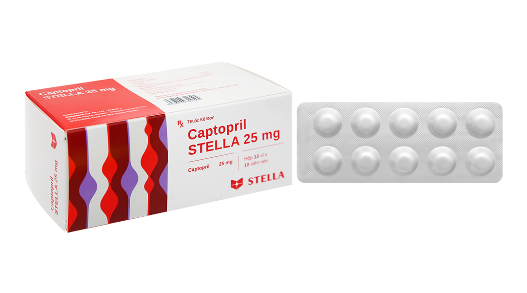 Captopril Stella 25mg trị tăng huyết áp, suy tim