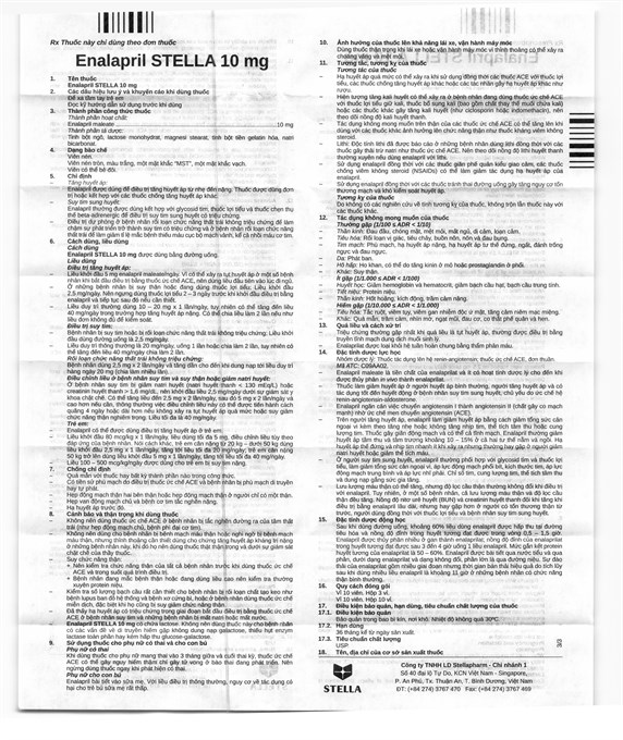 Enalapril Stella 10mg trị tăng huyết áp, suy tim