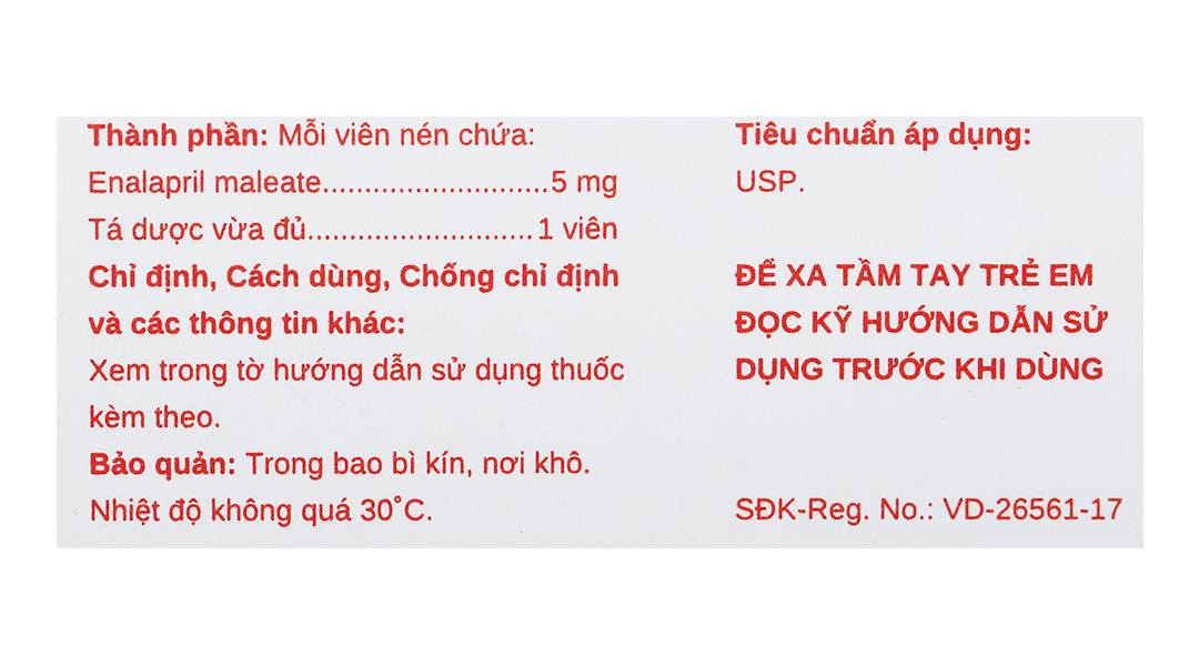 Enalapril Stella 5mg trị tăng huyết áp, suy tim