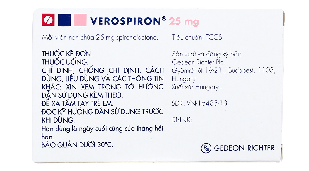 Verospiron 25mg trị phù, tăng huyết áp