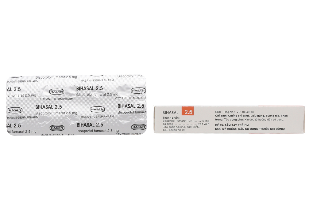 Bihasal 2.5 trị tăng huyết áp, đau thắt ngực