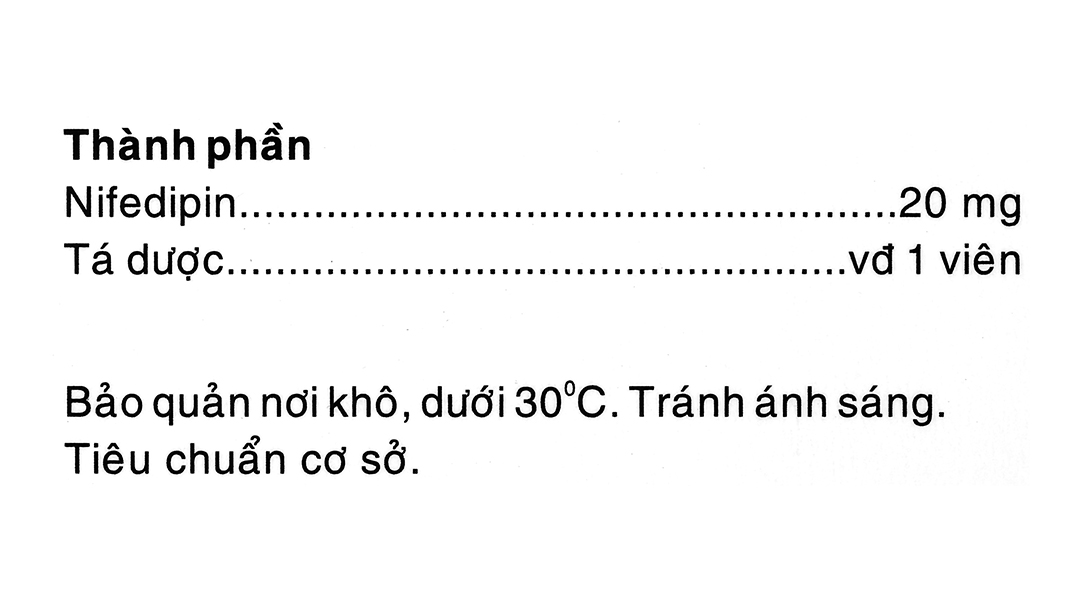 Nifedipin Hasan 20 Retard trị tăng huyết áp, đau thắt ngực