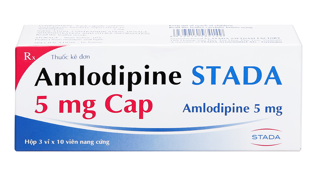 Amlodipine Stada 5mg trị cao huyết áp, đau thắt ngực