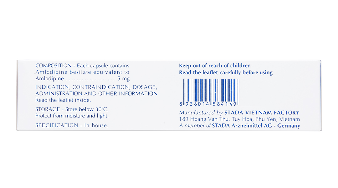 Amlodipine Stada 5mg trị cao huyết áp, đau thắt ngực