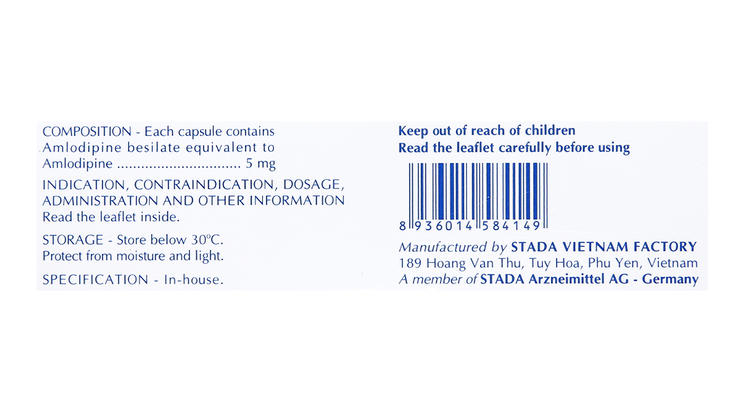 Amlodipine Stada 5mg trị cao huyết áp, đau thắt ngực