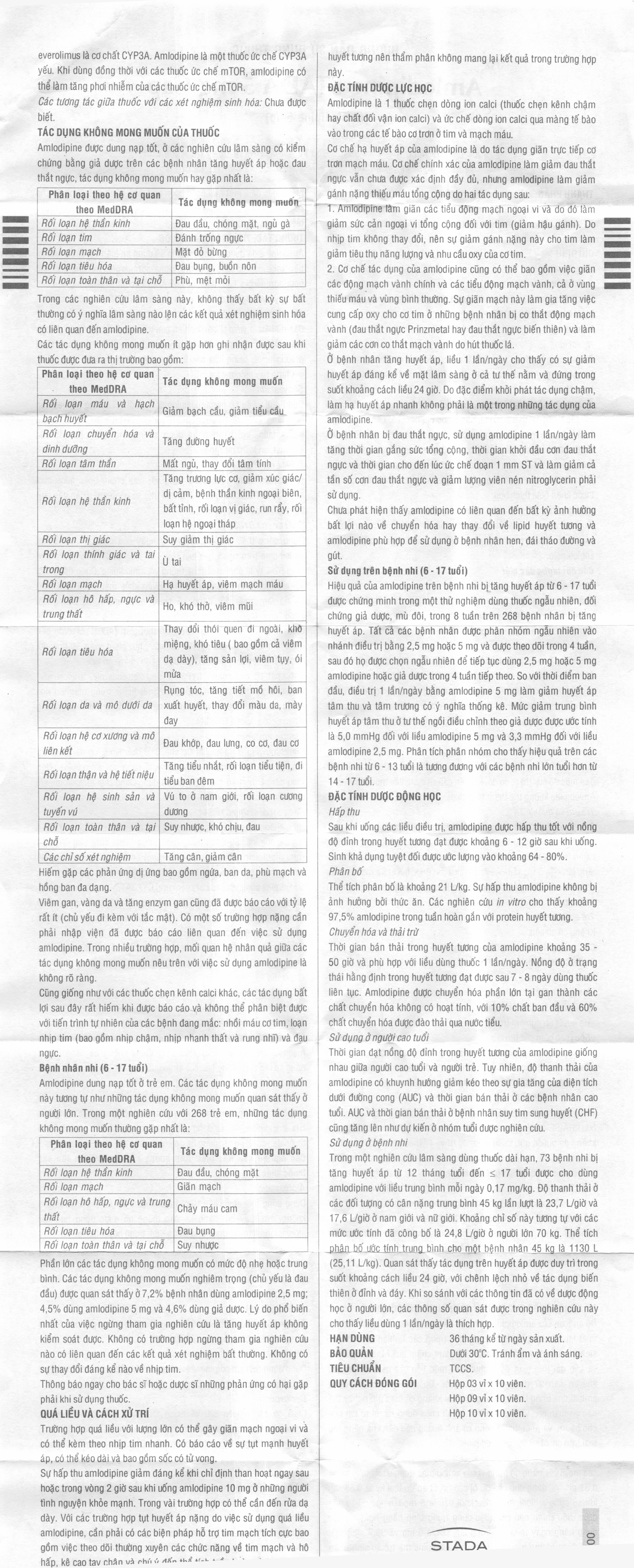 Amlodipine Stada 5mg trị cao huyết áp, đau thắt ngực