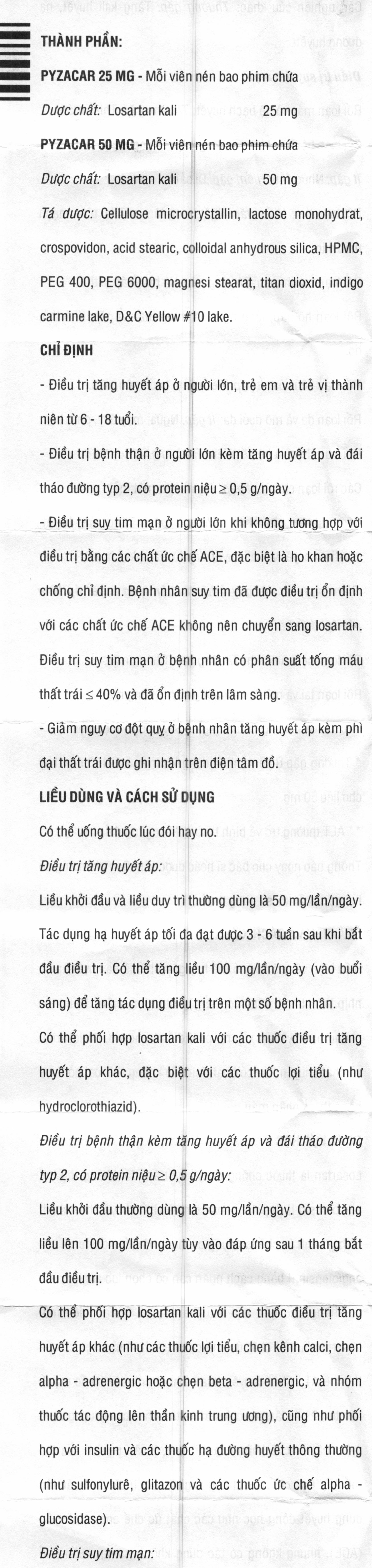 Pyzacar 25mg trị tăng huyết áp, suy tim mạn tính