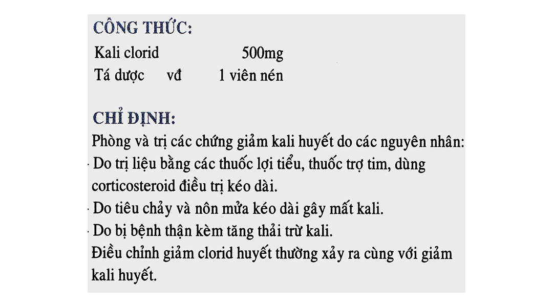 Kali Clorid Nadyphar 500mg phòng và trị triệu chứng giảm kali huyết