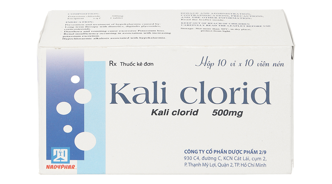 Kali Clorid Nadyphar 500mg phòng và trị triệu chứng giảm kali huyết