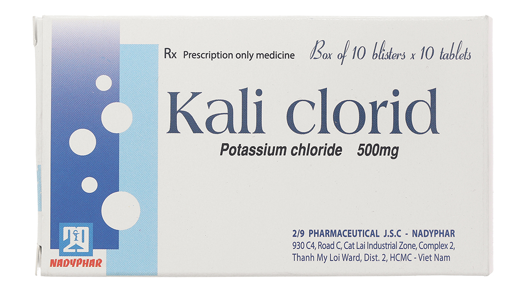 Kali Clorid Nadyphar 500mg phòng và trị triệu chứng giảm kali huyết