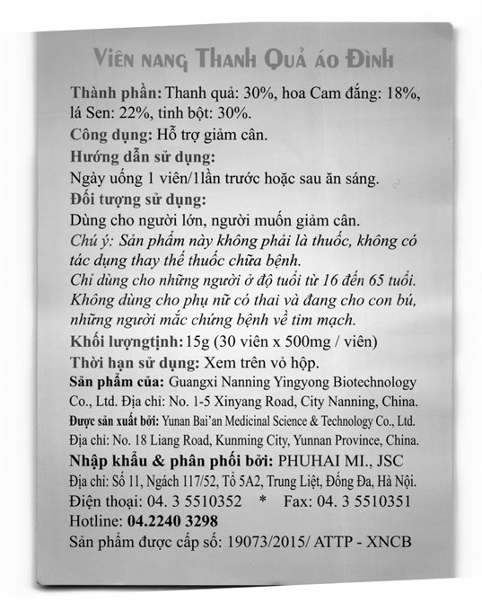 Viên Nang Thanh Quả Áo Đình hỗ trợ giảm cân