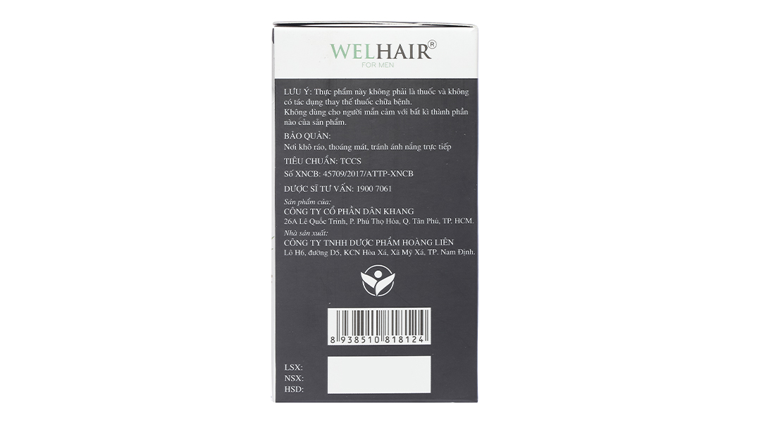 Welhair For Men giúp tóc đen, giảm rụng