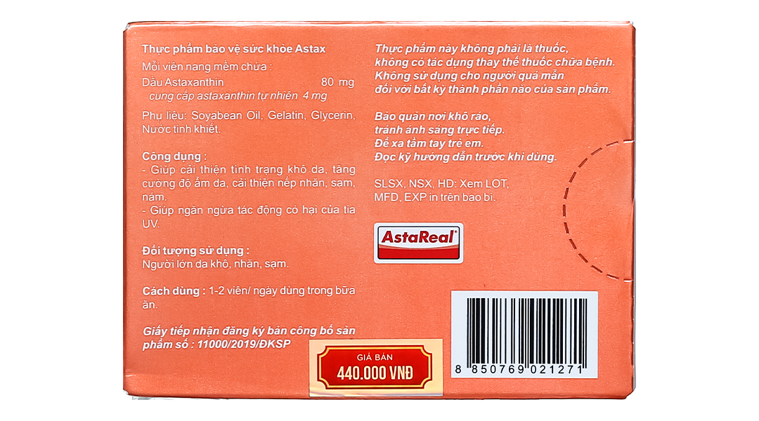Astax tăng cường độ ẩm da, giảm nám